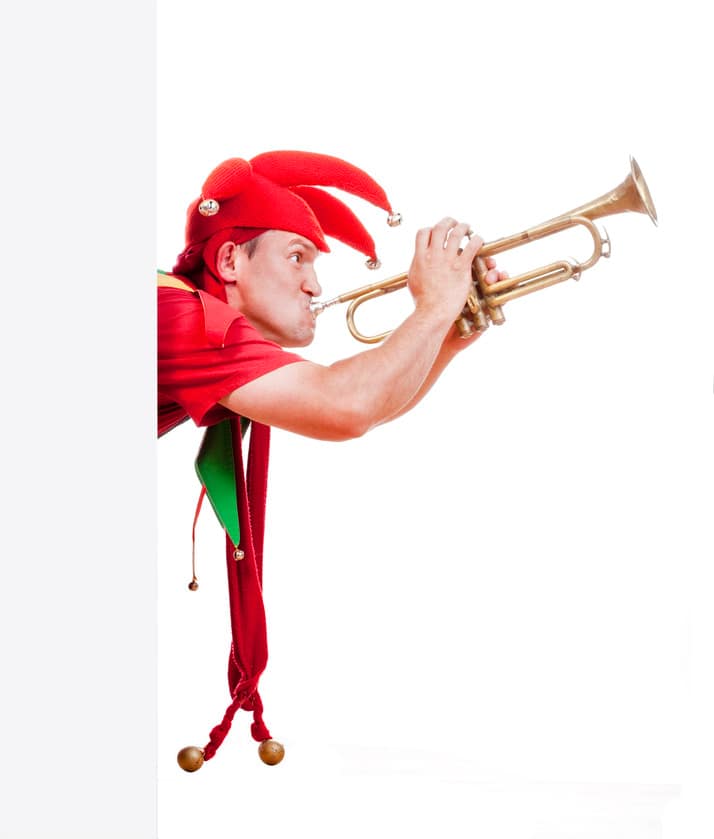 jester blowing trumpet